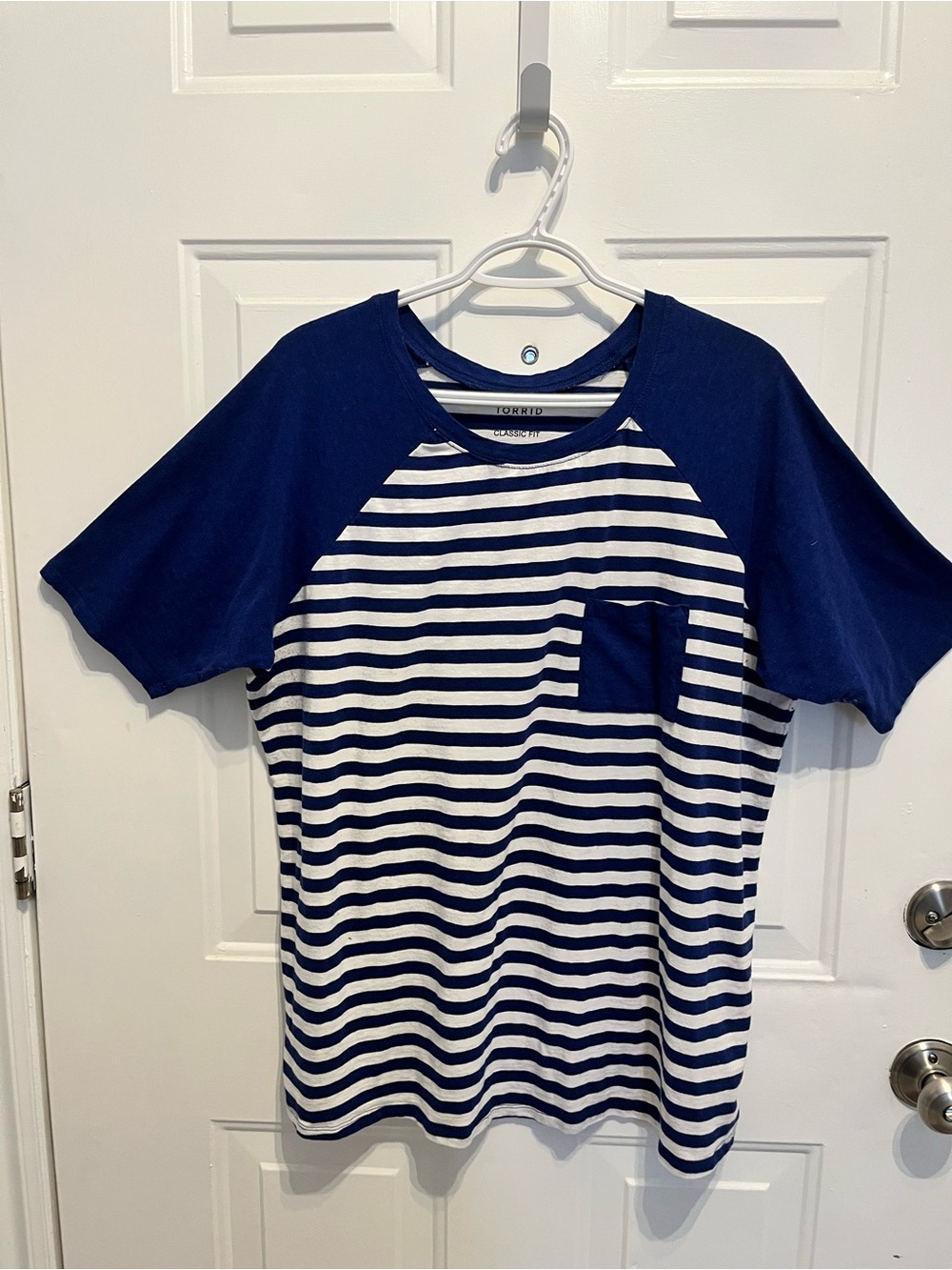 torrid Navy & White Striped Raglan Pocket Tee